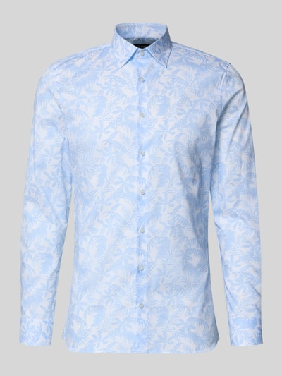 Produktfoto, Super Slim Fit Business-Hemd im Allover-Look mit Kentkragen von OLYMP No. Six, hellblauer Baumwoll-Elasthan-Mix, florales Muster