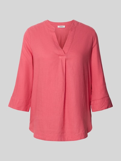 Produktfoto, Relaxed Fit Tunika aus Leinen-Viskose-Mix von s.Oliver RED LABEL, unifarben in Koralle, 3/4-Arm, V-Ausschnitt, strukturierte Oberfläche