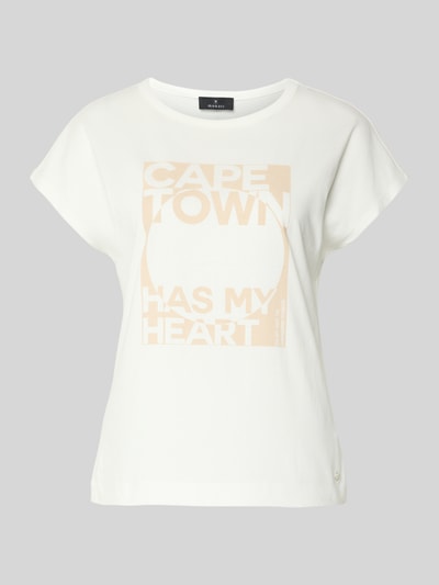 Produktfoto, Regular Fit T-Shirt mit Statement-Print von monari in Weiß, Kurzarm, Rundhalsausschnitt, Baumwoll-Modal-Mix, Vorderansicht