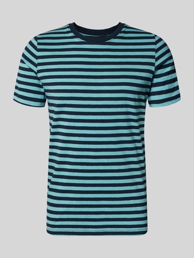 Produktfoto, Regular Fit T-Shirt aus reiner Baumwolle von s.Oliver RED LABEL, Optik: Allover-Muster, Muster: gestreift, kurzarm, Rundhals, Farben: dunkelblau und hellblau, glatte Textur