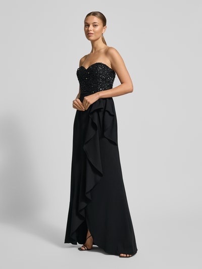 Adrianna Papell Abendkleid mit Volants und Pailletten Black 1