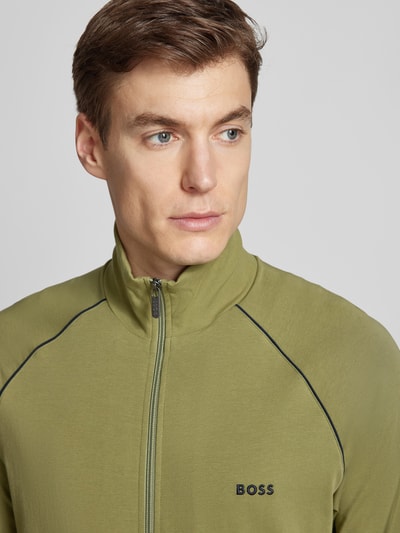 BOSS Sweatjack met labelstitching, model 'Mix&Match' Olijfgroen - 3