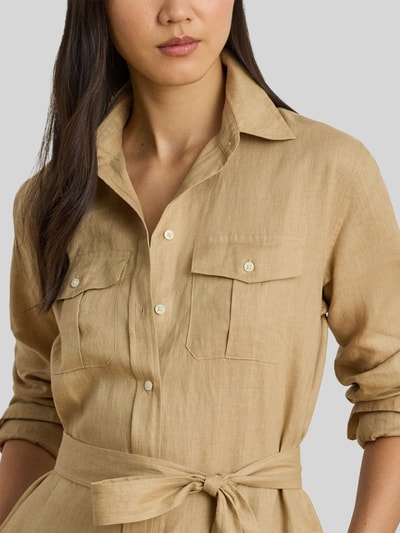 Lauren Ralph Lauren Wąska sukienka koszulowa midi z czystego lnu Beżowy 3