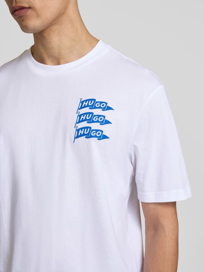 HUGO Blue męski t-shirt o kroju regular fit z czystej bawełny model 'NALIEN' Biały 3