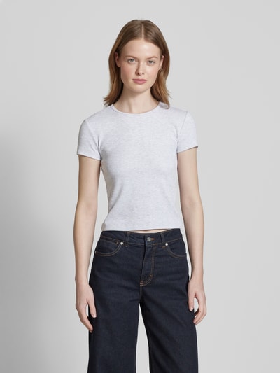 Vero Moda T-shirt o kroju regular fit z prążkowaniem model ‘CHLOE’ Jasnoszary melanż 4