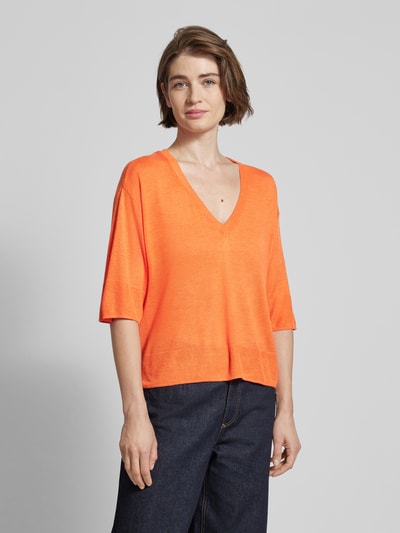 MSCH Copenhagen Strickshirt mit V-Ausschnitt Modell 'Kobra' Orange 4