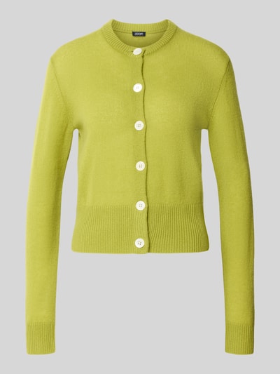 Produktfoto, Strickjacke aus Kaschmir mit Rundhalsausschnitt Modell 'Karina' von JOOP! in Grün, Slim-Fit, Knopfleiste, glatte Struktur, Damen, Rückenlänge 54 cm, Ärmellänge 70 cm, Größe 36
