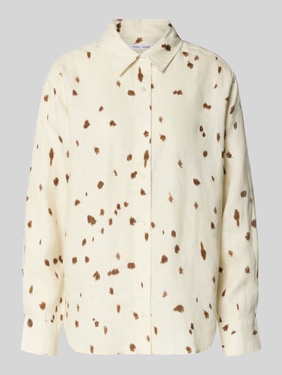 Produktfoto, Regular Fit Leinenbluse im Allover-Look Modell 'LOVES' von Samsøe Samsøe, bluzka lniana z lnu, wzór na całej powierzchni, krój regular fit, długość tyłu w rozmiarze S: 72 cm, długość rękawów w rozmiarze S: 58 cm