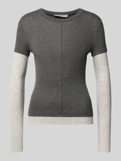 Topshop Langarmshirt aus Viskose-Mix mit Ripp-Struktur Modell 'Belia' Anthrazit 1