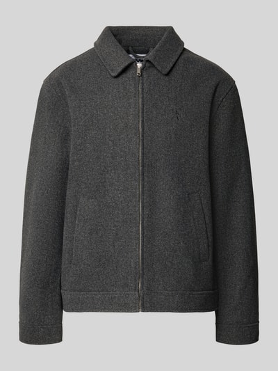 Produktfoto, Jacke mit Label-Stitching van REVIEW in donkergrijs, regular fit, platte kraag, ritssluiting, steekzakken, wollen textuur