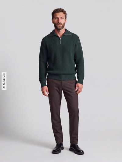 Selected Relaxed Fit Troyer aus reiner Baumwolle Modell 'DRY' Dunkelgruen 1