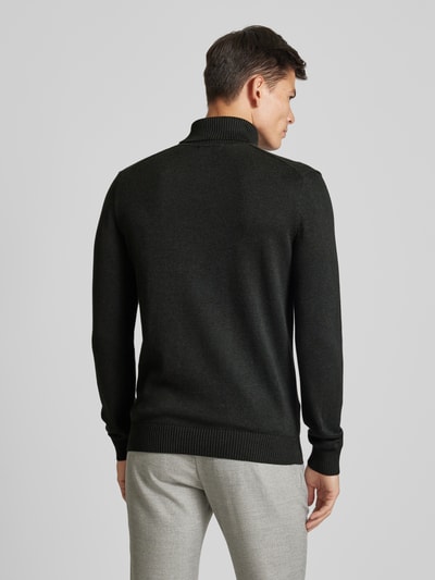 Christian Berg Men Rollkragenpullover mit Woll-Anteil und Label-Stitching Dunkelgruen Melange 5