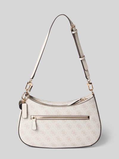 Produktfoto, Schultertasche mit Logo-Print von GUESS, cremefarben mit goldfarbenen Details und Reißverschluss, glatte Textur, Logo-Print, abnehmbarer Trageriemen, Breite 25 cm, Länge 19 cm, Tiefe 6 cm, Länge Schulterriemen 65 cm
