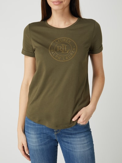 Lauren Ralph Lauren T-shirt z logo z ozdobnych kamieni model ‘Hailly’ Khaki 4