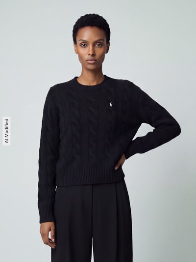 Polo Ralph Lauren Kaschmirpullover mit Zopfmuster Black 4