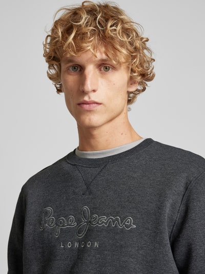 Pepe Jeans Sweatshirt met labelstitching, model 'Nouvel' Donkergrijs - 3