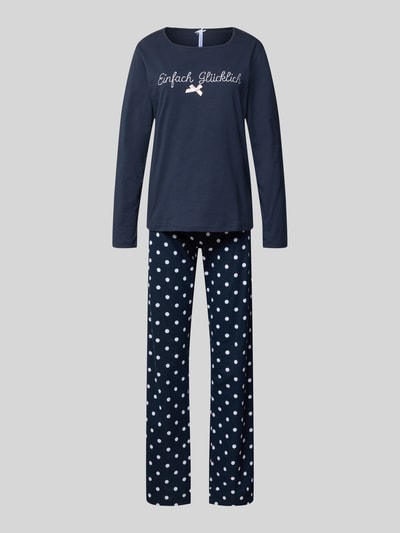 Productfoto, Pyjama met Stitching en ronde hals van LOUIS & LOUISA, damespyjama in puur katoen, regular fit, longsleeve, elastische tailleband, allover-look met stippen