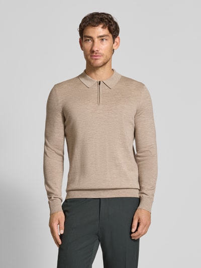 JOOP! Collection Gebreide pullover van scheerwol met polokraag model 'Dondor' Lichtbruin - 4