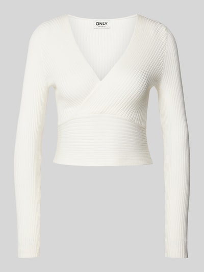 Only Cropped Longsleeve mit V-Ausschnitt Modell 'HONOR' Weiss 2