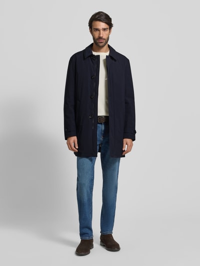 bugatti Lange jas met kentkraag Marineblauw - 1