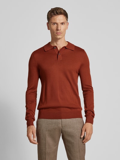 Christian Berg Men Sweter z dzianiny o kroju slim fit z kołnierzykiem polo Terakotowy 4