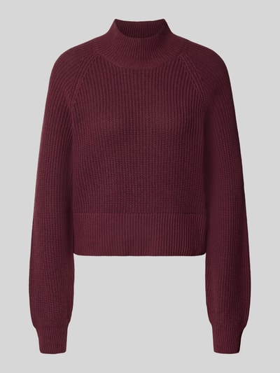 Produktfoto, Regular Fit Pullover Baumwoll-Mix Modell 'Dara' von NOISY MAY®, bordeauxfarben, grobe Strick-Optik, Stehkragen, Damenmode