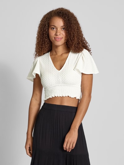 Only Regular Fit Crop Top mit Smok-Detail Modell 'HANNAH' Offwhite 4