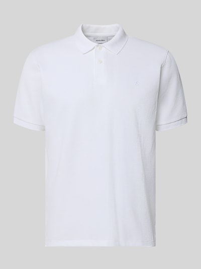 Produktfoto, Regular Fit Poloshirt mit Baumwoll-Anteil Modell 'Austin' von JACK & JONES, weiß, Struktur-Muster, kurze Ärmel, Logo-Stickerei