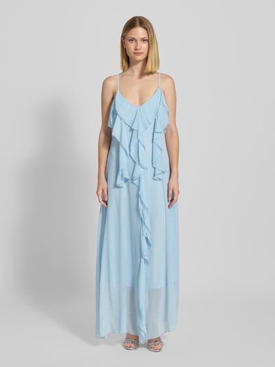 Vero Moda Długa sukienka z falbanami model ‘CAMILLE’ Jasnoniebieski 4