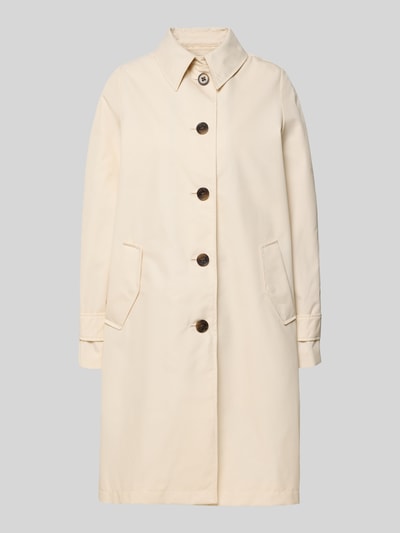 Produktfoto, Regular Fit Trenchcoat aus Baumwoll-Mix von s.Oliver RED LABEL in uni Creme, Twillstruktur, Umlegekragen, lange Ärmel, Frontansicht