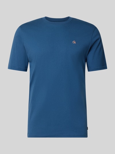 Produktfoto, Herren T-Shirt mit Label-Stitching und Rundhalsausschnitt von Scotch & Soda, Reine Baumwolle, Regular-Fit, Rückenlänge 71 cm, Farbe Blau