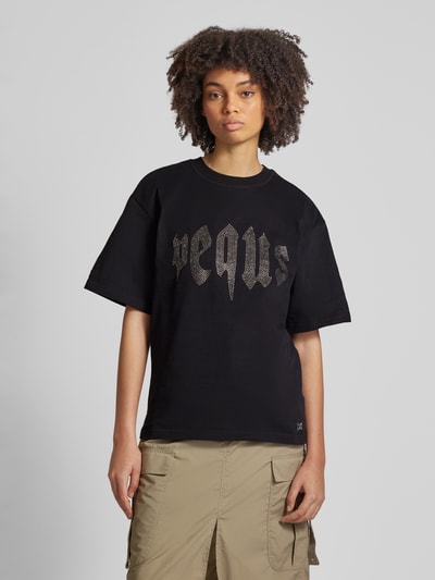 PEQUS T-shirt met siersteentjes, model 'Rhinestone' Zwart - 4