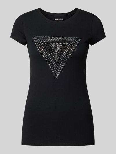 Guess Slim fit T-shirt met strass-steentjes Zwart - 1