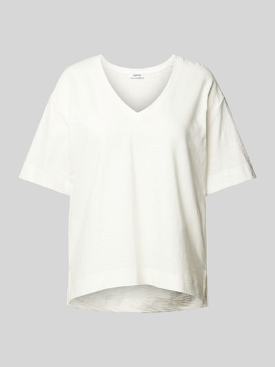 Esprit T-Shirt in unifarbenem Design mit V-Ausschnitt Offwhite 2