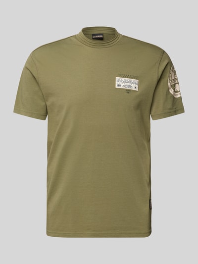 Napapijri T-shirt met labelpatch, model 'AMUNDSEN' Olijfgroen - 2