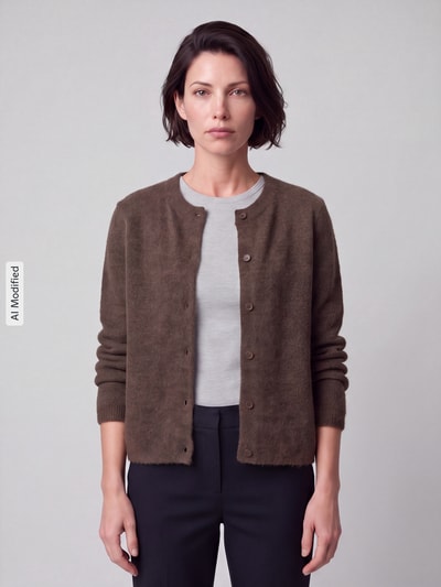 Selected Kardigan rozpinany o kroju relaxed fit z mieszanka wełny model 'LULU' Szarobrązowy 4