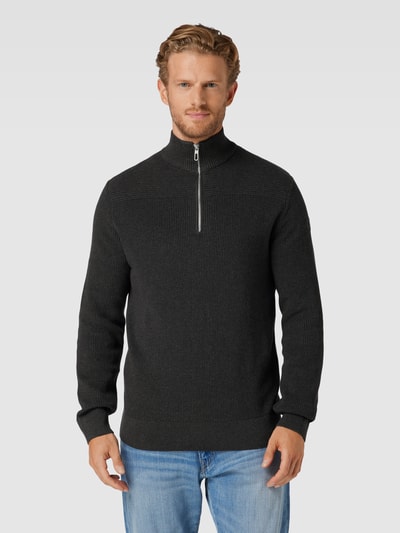 Tom Tailor Gebreide pullover met korte ritssluiting Antraciet gemêleerd - 4