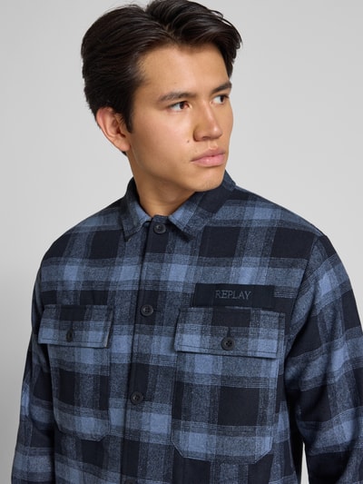Replay Regular fit overhemdjack met borstzakken Marineblauw - 3