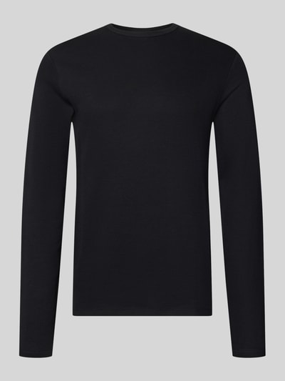 Produktfoto, Regular Fit Longsleeve aus reiner Baumwolle Modell 'Basic' von Lindbergh, schwarze Farbe, Rundhalsausschnitt, glatte Textur