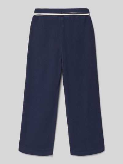 Produktfoto, Regular Fit Sweatpants aus Baumwoll-Mix von s.Oliver RED LABEL, navyfarben, elastischer Bund, Kontraststreifen, Sweat-Textur