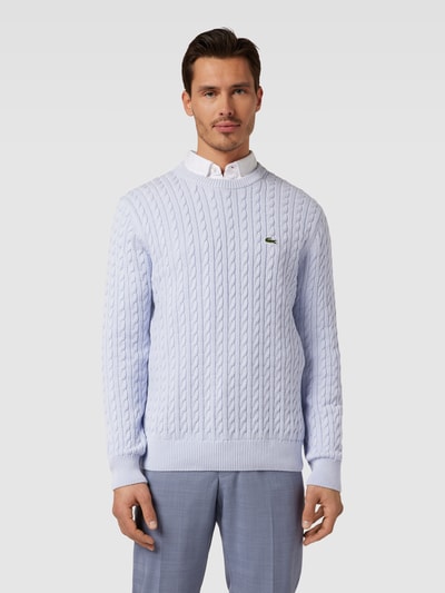 Lacoste Regular fit gebreide pullover met labelstitching Lichtblauw - 4