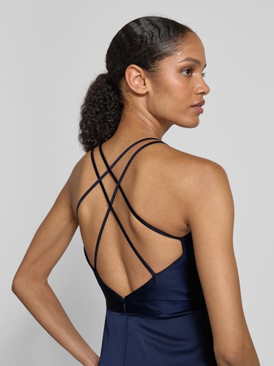 V.M. Abendkleid mit V-Ausschnitt und gekreuzten Trägern Marine 3