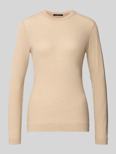 Produktfoto, Longsleeve in melierter Optik von windsor., beżowy, prosty krój, mieszanka lyocellu i wełny, okrągły dekolt, aplikacja z metką, długość tyłu w rozmiarze 36: 65 cm