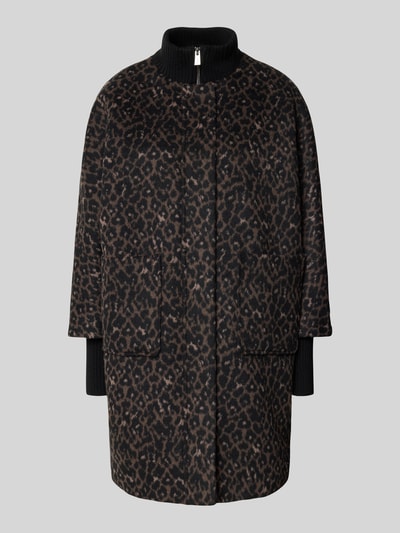 Produktfoto, Mantel aus Woll-Mix mit Stehkragen und aufgesetzten Taschen von COMMA, braun-schwarzes Leopardenmuster, strukturierte Oberfläche, verdeckter Reißverschluss, Regular Fit, Allover-Look