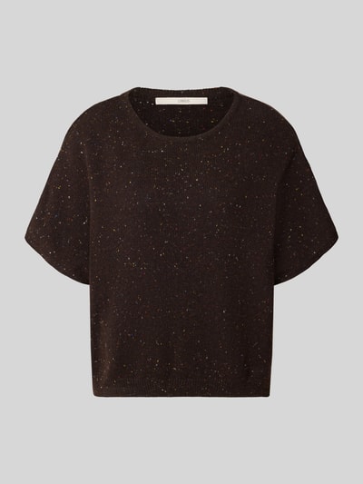 Produktfoto, Relaxed Fit T-Shirt aus Schurwoll-Mix in Tricotlook von Lanius, donkerbruin met kleurrijke spikkels, Ronde hals, mix van scheerwol en katoen, ruglengte maat 36: 46 cm, mouwlengte maat 36: 35 cm