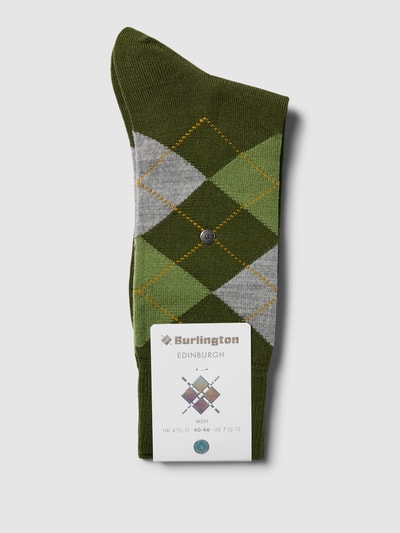 Burlington Socken mit Karomuster Modell 'EDINBURGH' Khaki 3