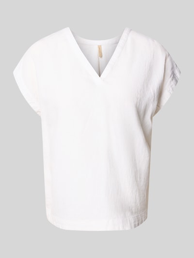 Produktfoto, Blusenshirt aus Leinen-Viskose-Mix Modell 'INA' von Soyaconcept in Weiß, gerader Schnitt, V-Ausschnitt, glatte Textur