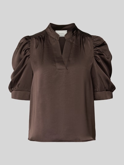 Neo Noir Blouseshirt van satijn met mix van viscose en wol model 'Roella' Donkerbruin - 2