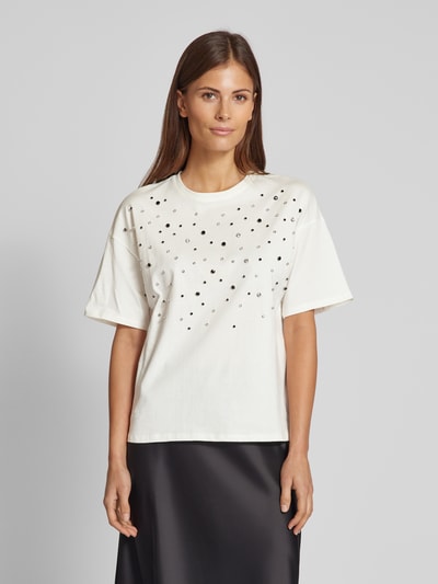 Vero Moda Regular Fit T-Shirt aus reiner Baumwolle mit eingefassten Ziersteinen Modell 'YDA' Weiss 4