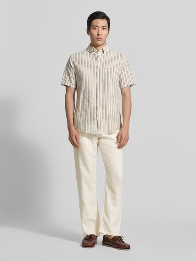 GANT Regular Fit Leinenhose mit elastischem Bund Offwhite 1